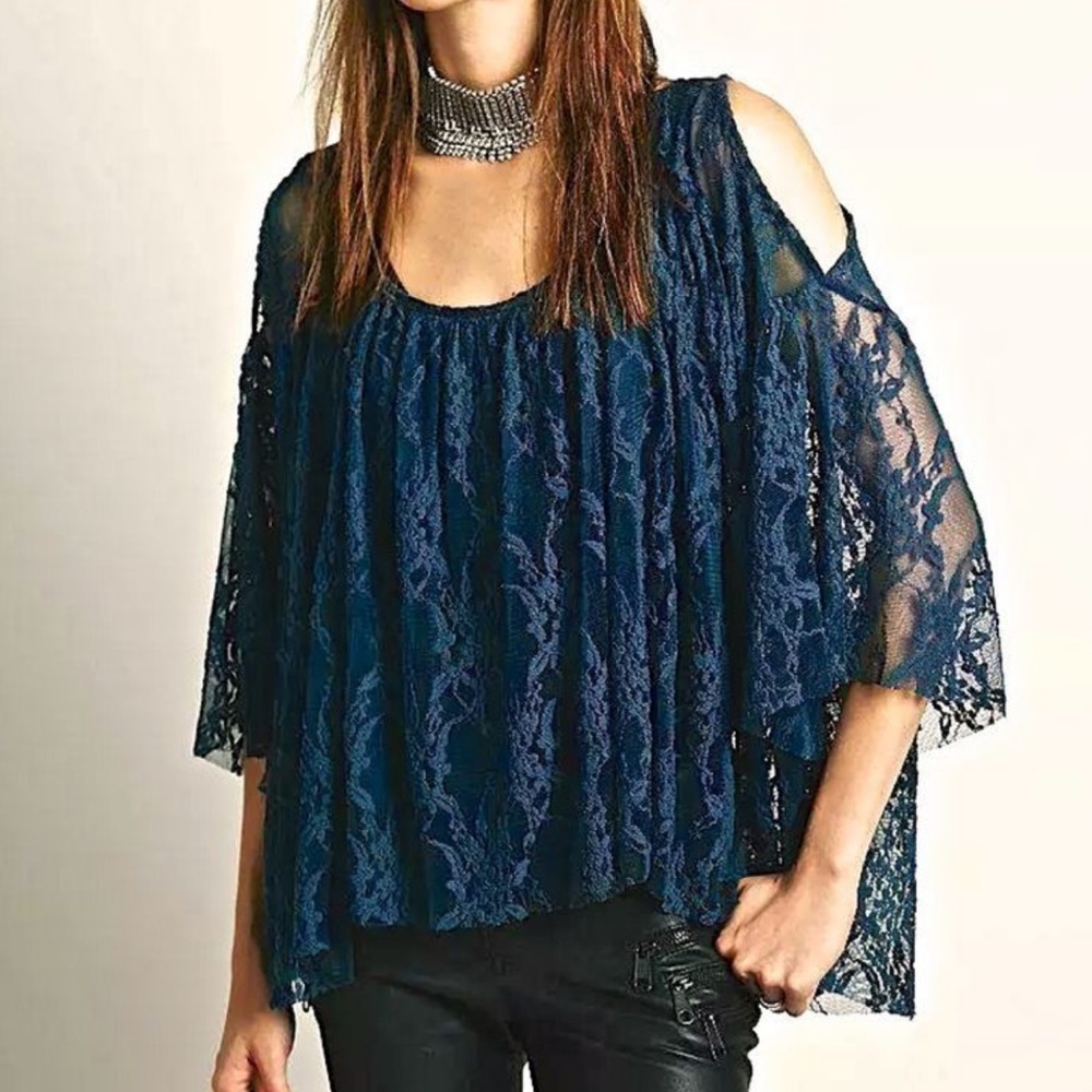 Free People lace top M Lost in Austin lace swing top in teal